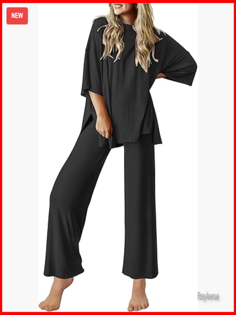 Soft Lounge Set - Short Sleeve Top & Long Pants Pajama 2 Piece Outfit